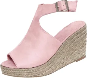 Wedge Sandals for Women, Women's Platform Sandals Buckle Ankle Strap Open Toe Espadrilles Wedge Heels Sandals Wedge Shoes Casual Summer Beach Sandals (A/Pink, 8.5)