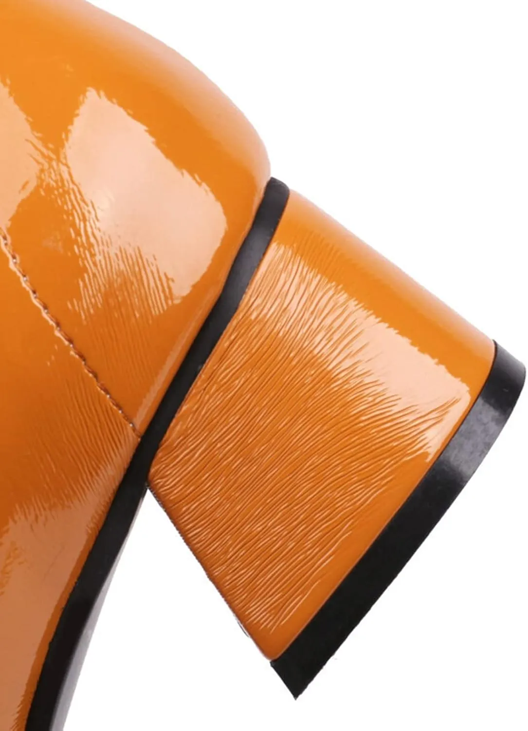 Women Retro Round Toe Mary Janes Patent Leather Chunky Mid Heel Pumps Casual Buckle Strap Dress Shoes