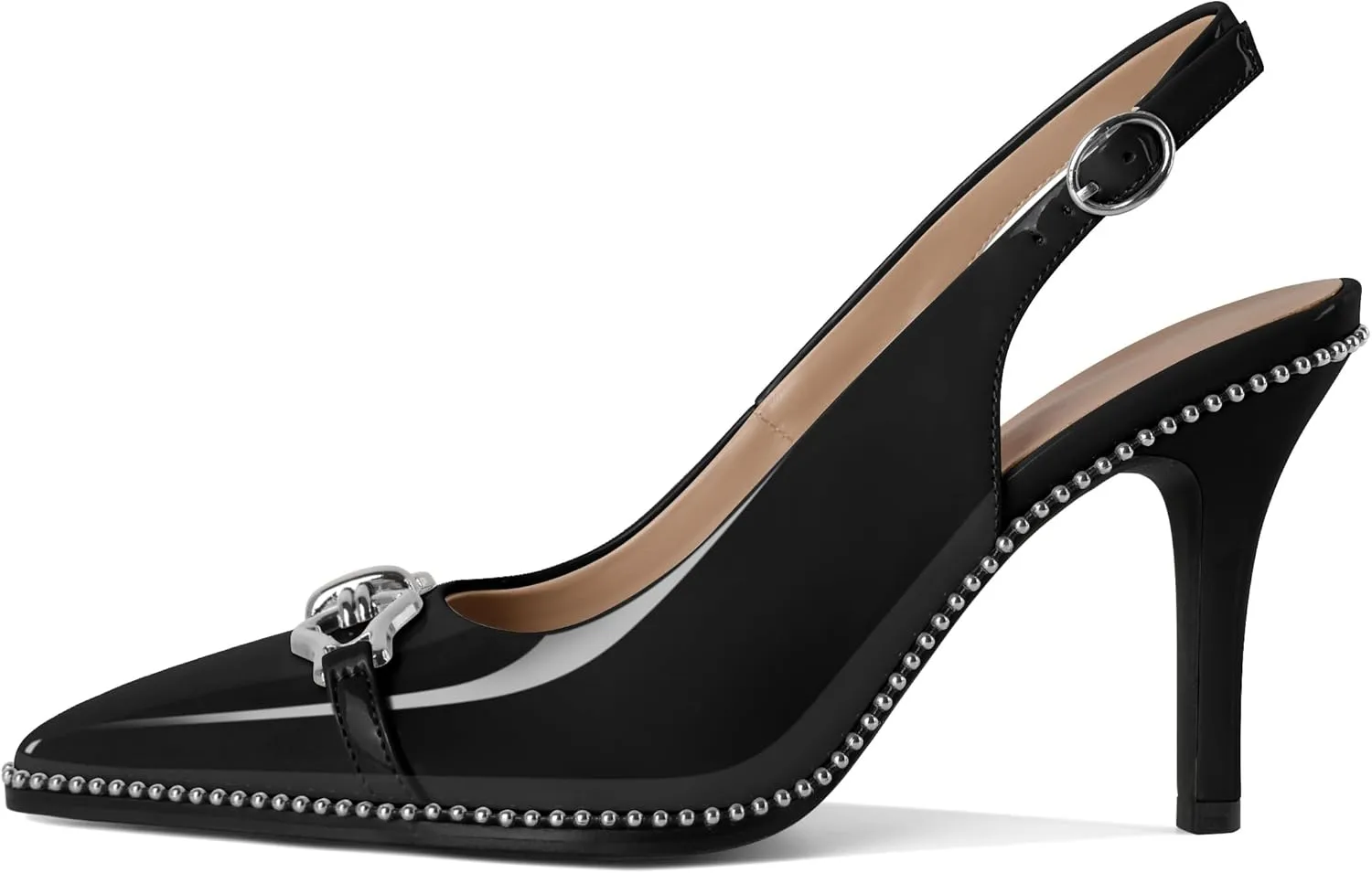 Women Slingback Pumps Pointed Toe Stiletto High Heels Beaded Heels 3.4 Inches Dress Pumps Shoes