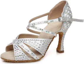Womens Beaded Latin Salsa Dancing Shoes Ankle Strap Wedding Evening Sandals