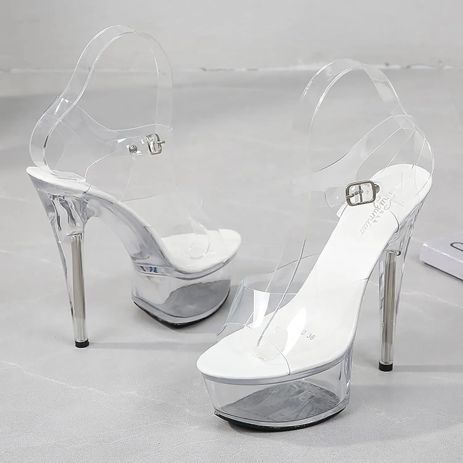 Women's Clear Heels Sandals with Transparent Platform Ankle Strap Sandals Adjustable Buckle Stiletto High Heel Shoes Stylish Open Toe Heeled Dress Pumps Shoes for Women in Daily Wear Party Wedding