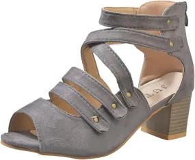 Women's Cutout Open Toe Block Chunky Heel Sandals Fish Mouth Back Zipper Open Toe Pumps Slip On Dress Part Shoes