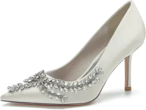 Womens Pointed Toe High Heels Dress Pumps for Evening Stiletto Heels Bridal Wedding Shoes,Ivory,12