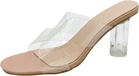 Women's Pumps Square Open Toe Clear Heels Sandals Lw Block Chunky Heeled Sandal Slip on Mules Casual Dress Shoes (Pink, 7.5)