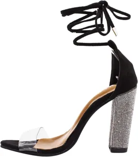 Women's Sandals Lac Up Ankle Strap Block Heels Sandals Open Toe Strappy Chunky Heel Dress Shoes Glitter Pumps