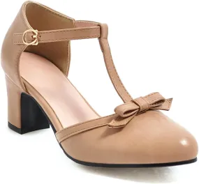 Women's Sweet Bow D'Orsay Pointed Closed Toe Pumps Buckle T-Strap Loafers Comfortable Chunky Mid Heels Office Concise Cosplay Work Casual Mary Jane Daily Wear Fashion Business Dress Shoes