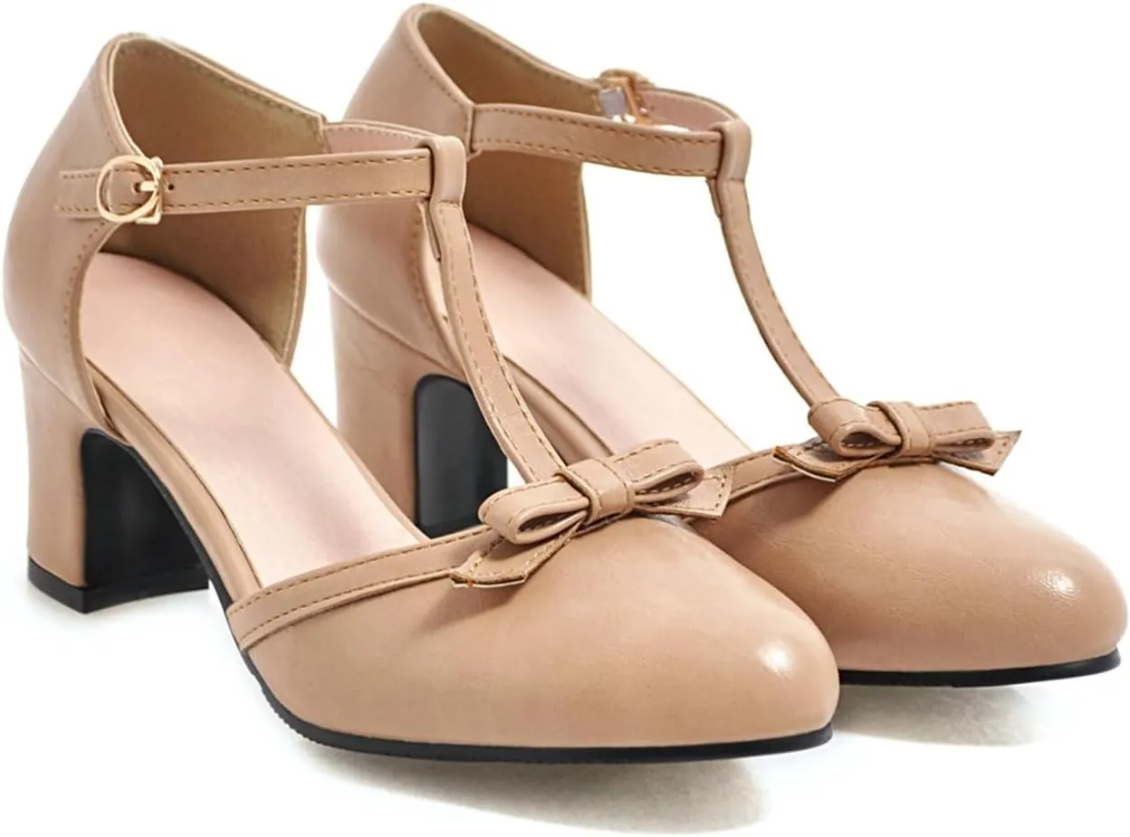 Women's Sweet Bow D'Orsay Pointed Closed Toe Pumps Buckle T-Strap Loafers Comfortable Chunky Mid Heels Office Concise Cosplay Work Casual Mary Jane Daily Wear Fashion Business Dress Shoes
