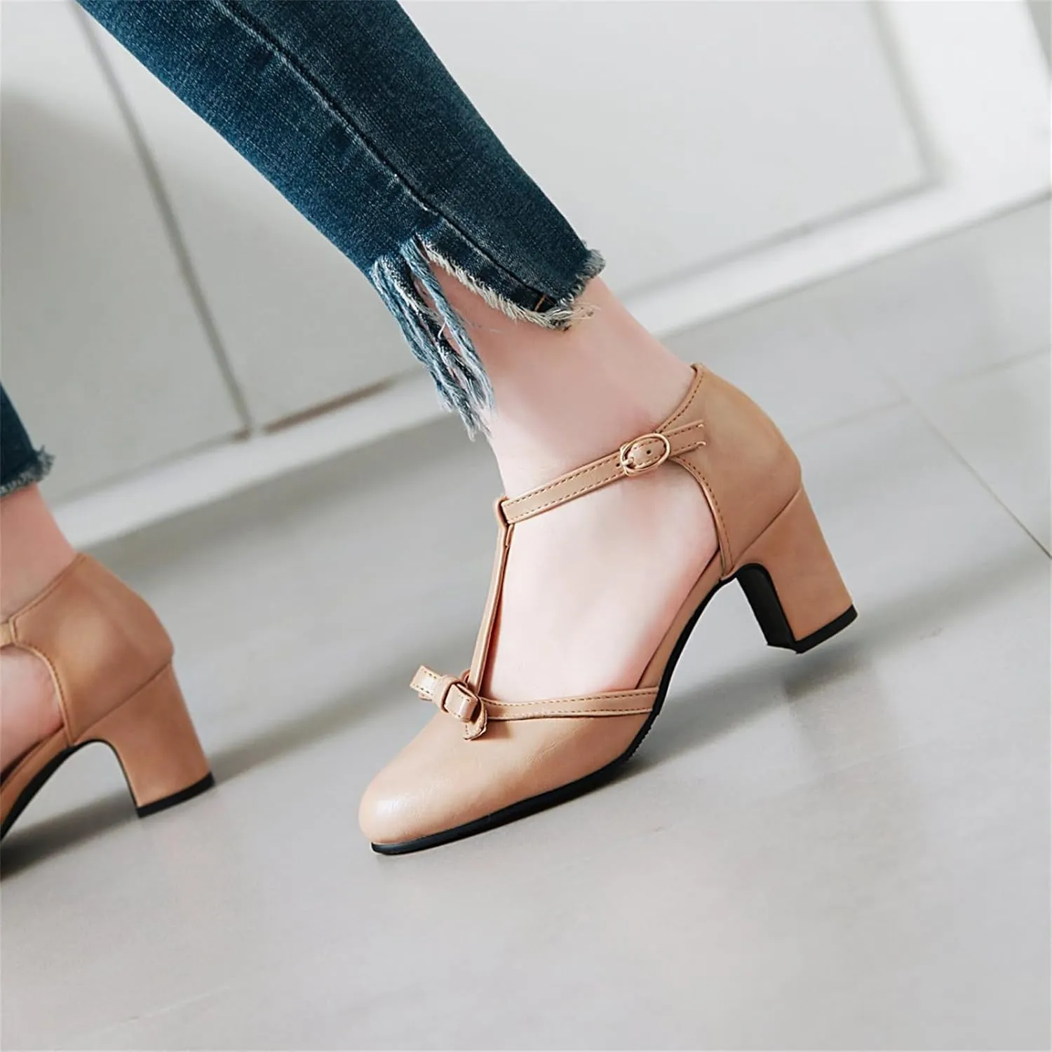Women's Sweet Bow D'Orsay Pointed Closed Toe Pumps Buckle T-Strap Loafers Comfortable Chunky Mid Heels Office Concise Cosplay Work Casual Mary Jane Daily Wear Fashion Business Dress Shoes