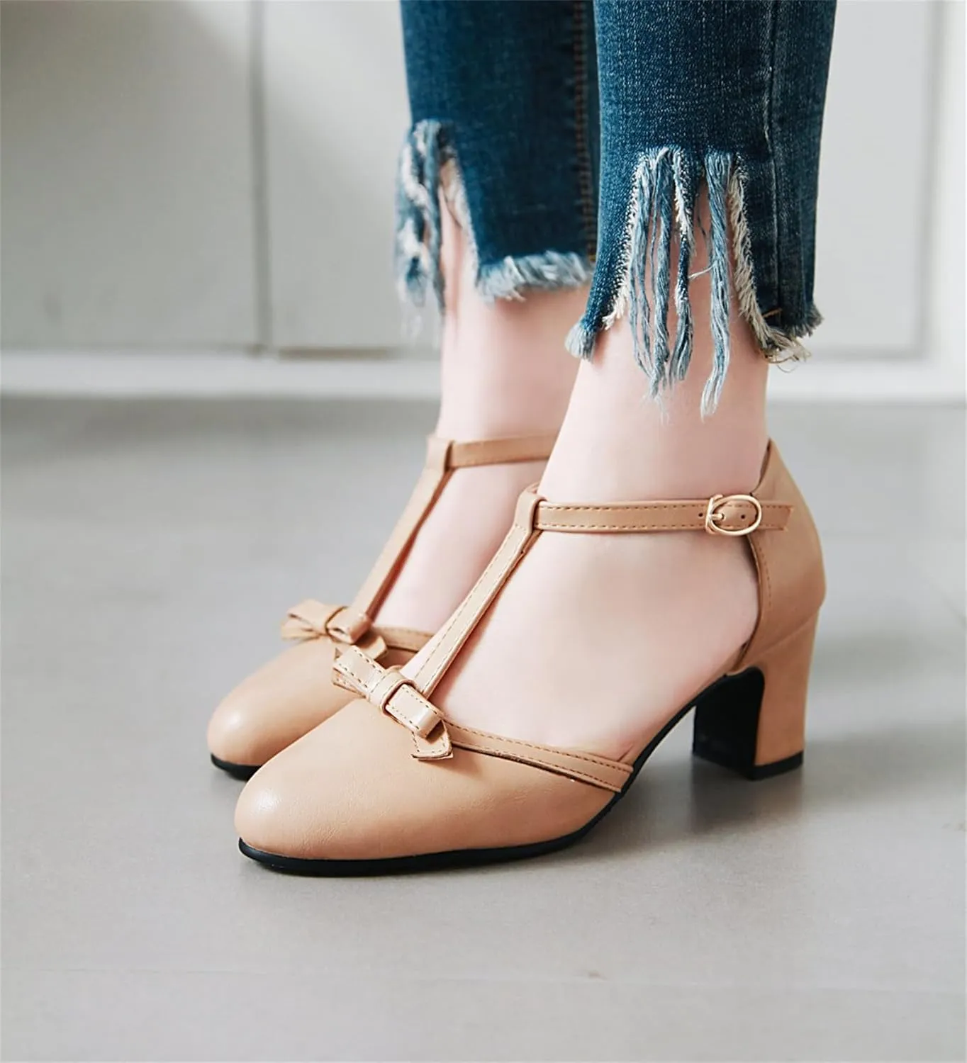 Women's Sweet Bow D'Orsay Pointed Closed Toe Pumps Buckle T-Strap Loafers Comfortable Chunky Mid Heels Office Concise Cosplay Work Casual Mary Jane Daily Wear Fashion Business Dress Shoes