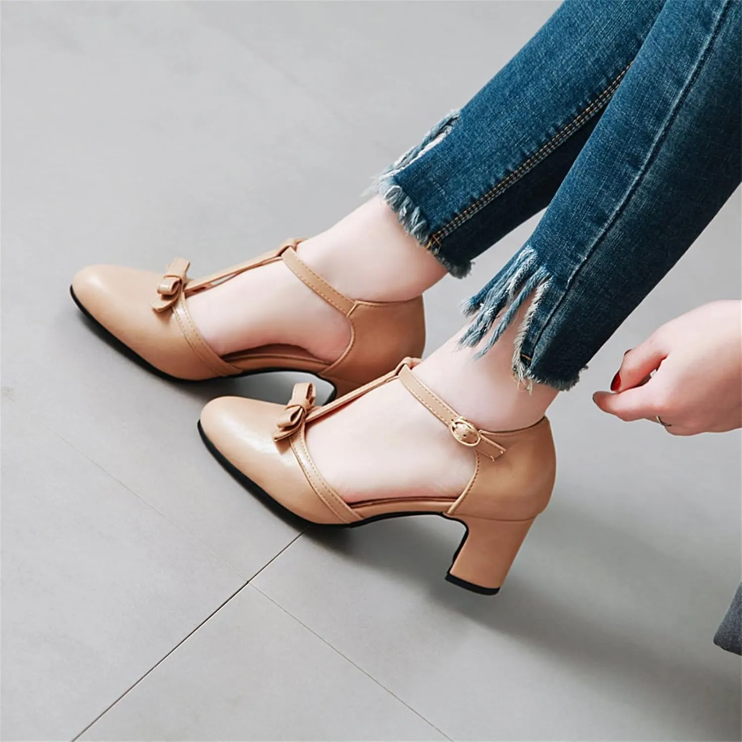 Women's Sweet Bow D'Orsay Pointed Closed Toe Pumps Buckle T-Strap Loafers Comfortable Chunky Mid Heels Office Concise Cosplay Work Casual Mary Jane Daily Wear Fashion Business Dress Shoes