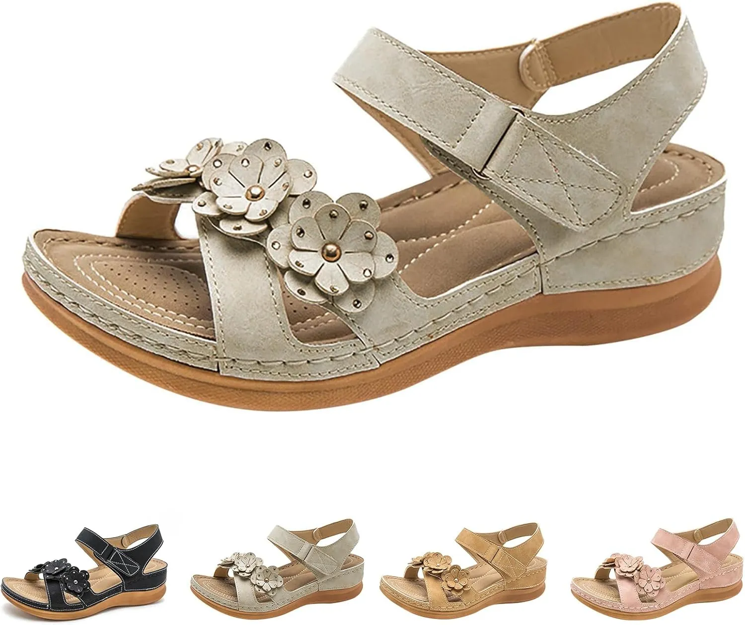 Womens Wedge Sandals Comfortable Dressy Arch Support Ankle Strap Sandals Summer Open Toe Wedge Sandal Casual Bohemian Shoes