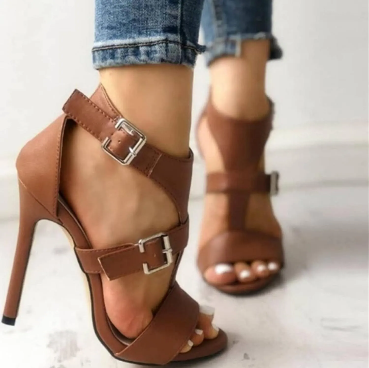 ZBYY Women's Ankle Straps Open Toe Stiletto High Heels Sandals Ankle Strap Wedding Dress High Pump Heeled Sandals